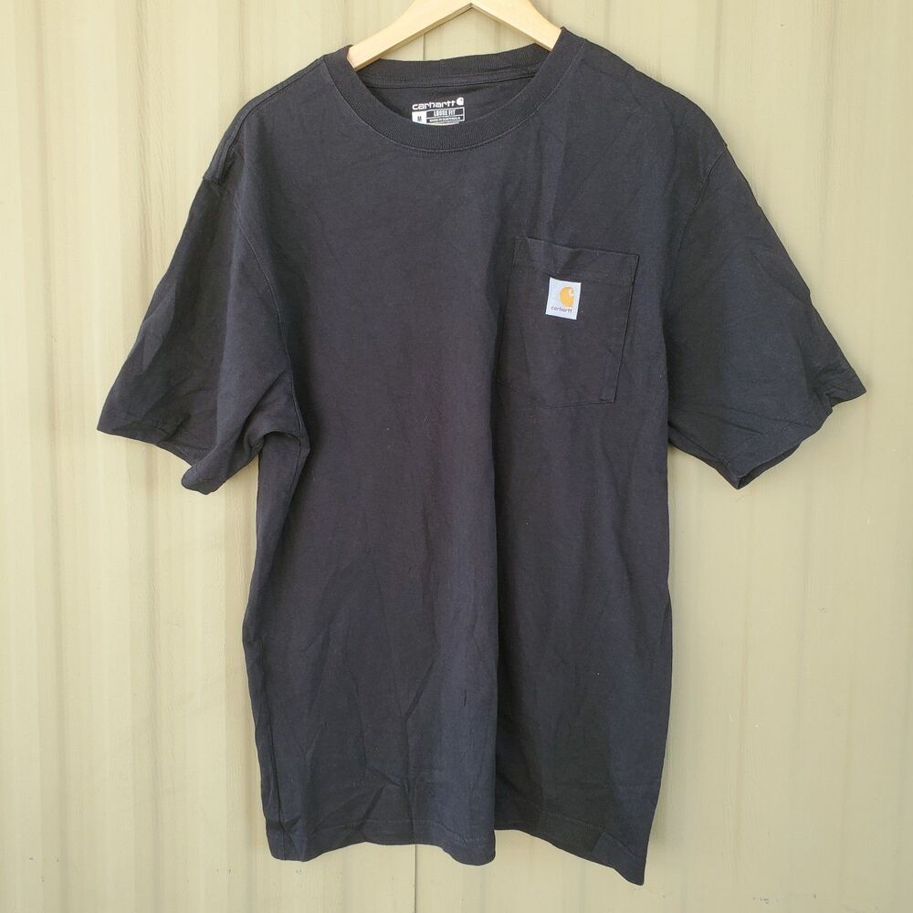 Carhartt T Shirt Pocket Loose Fit Mens Black Workwear Size Medium